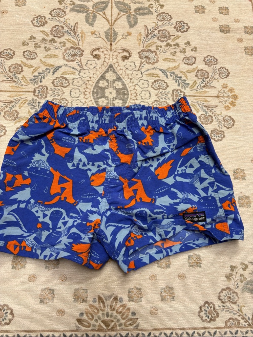 Patagonia Blue & Orange Dinosaur Swim Shorts